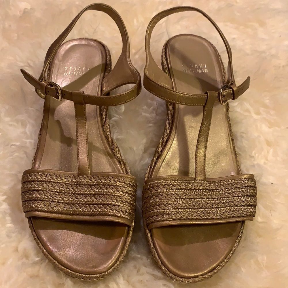 Stuart Weitzman metallic raffia Flatty sandals